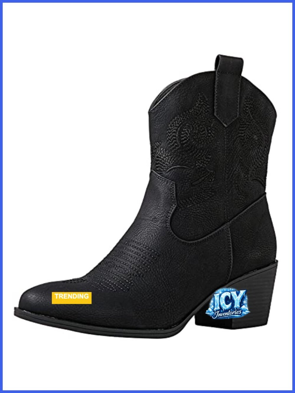 Women's Cowboy Boots – Round Toe Western Booties with Comfort Insole, Faux